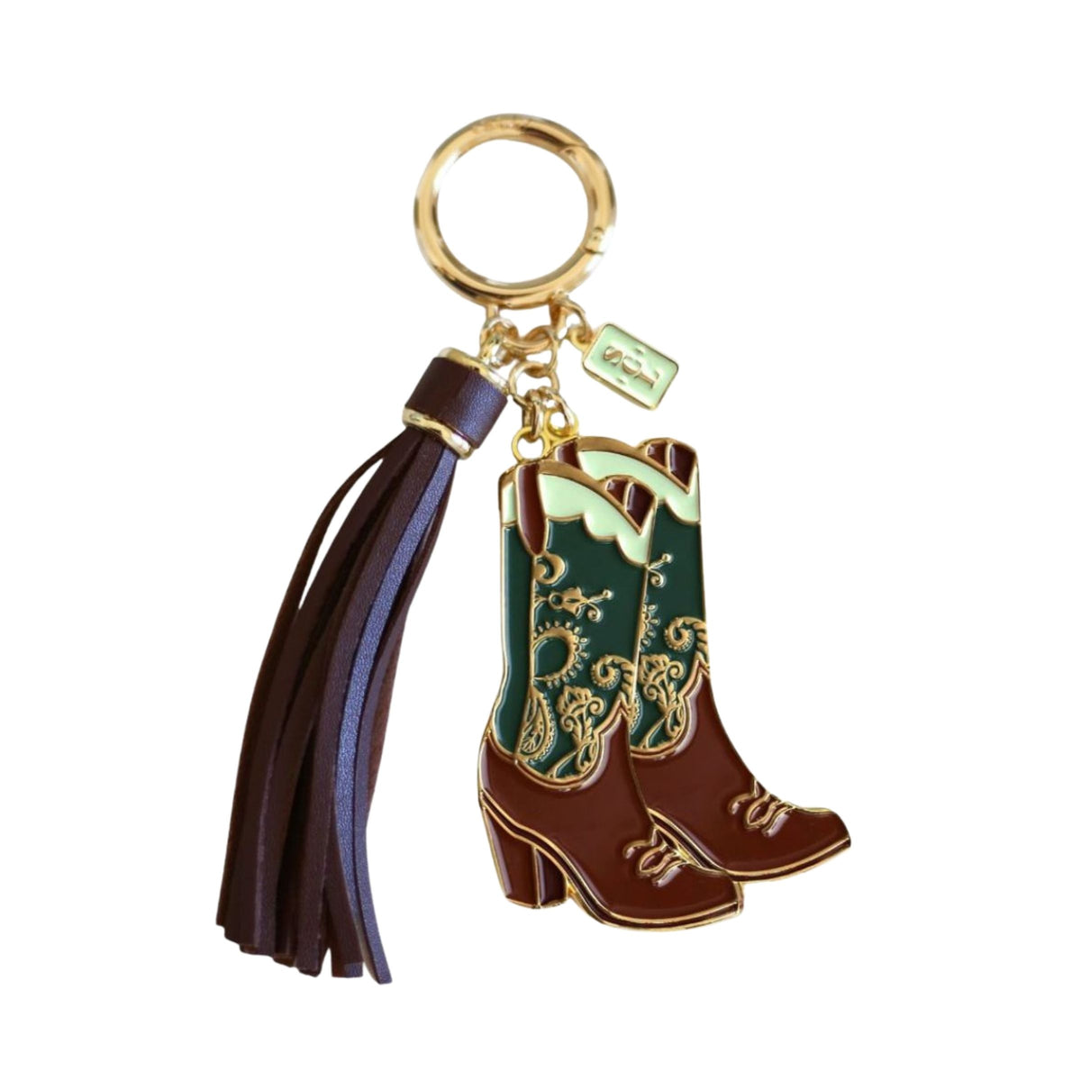 Emerald Paisley Cowgirl Boots Keychain or Bag Charm