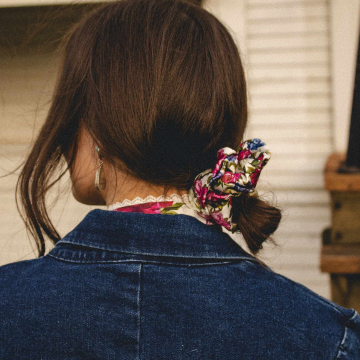 A Country Love Story White Floral Silk Scrunchie