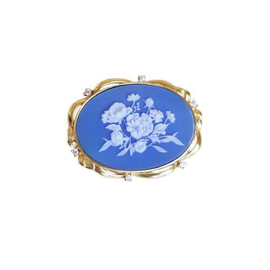 Blue Floral Cameo Brooch