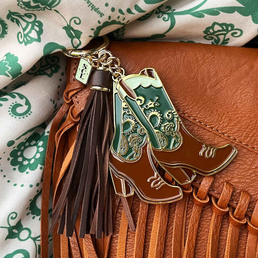 Emerald Paisley Cowgirl Boots Keychain or Bag Charm