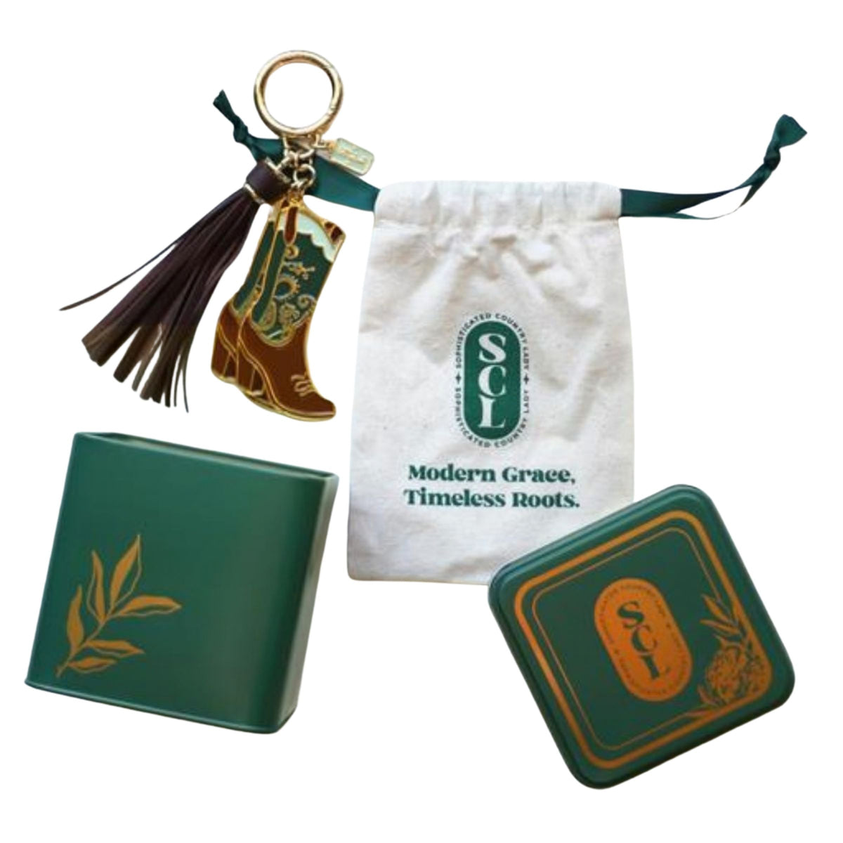Emerald Paisley Cowgirl Boots Bag Charm in Collectible Tin