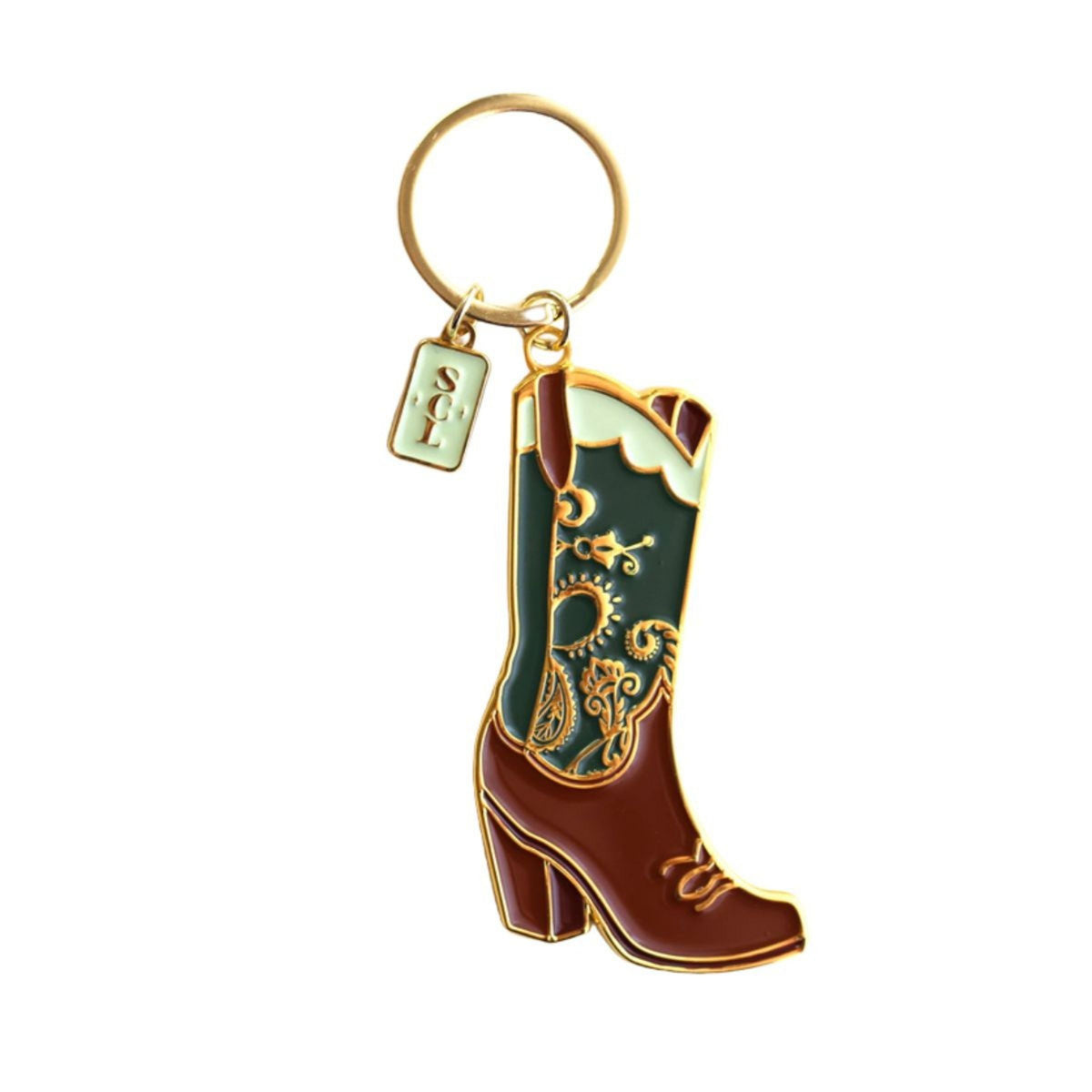 Emerald Paisley Cowgirl Boots Keychain or Bag Charm