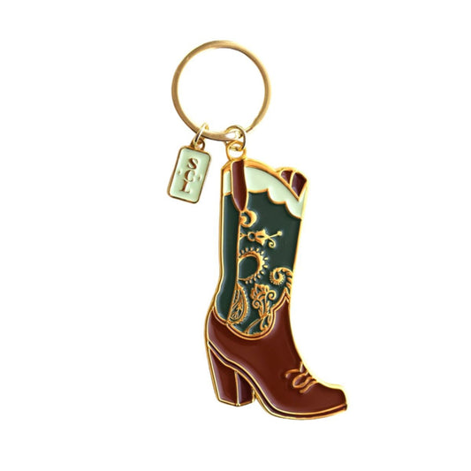 Emerald Paisley Cowgirl Boots Keychain or Bag Charm