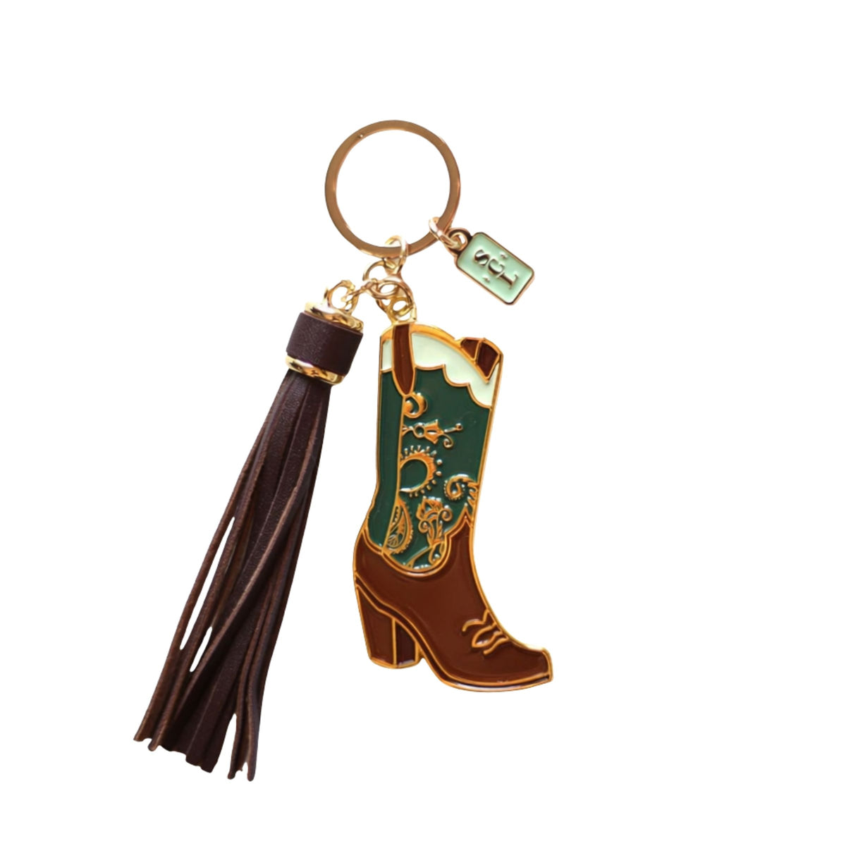Emerald Paisley Cowgirl Boots Keychain or Bag Charm