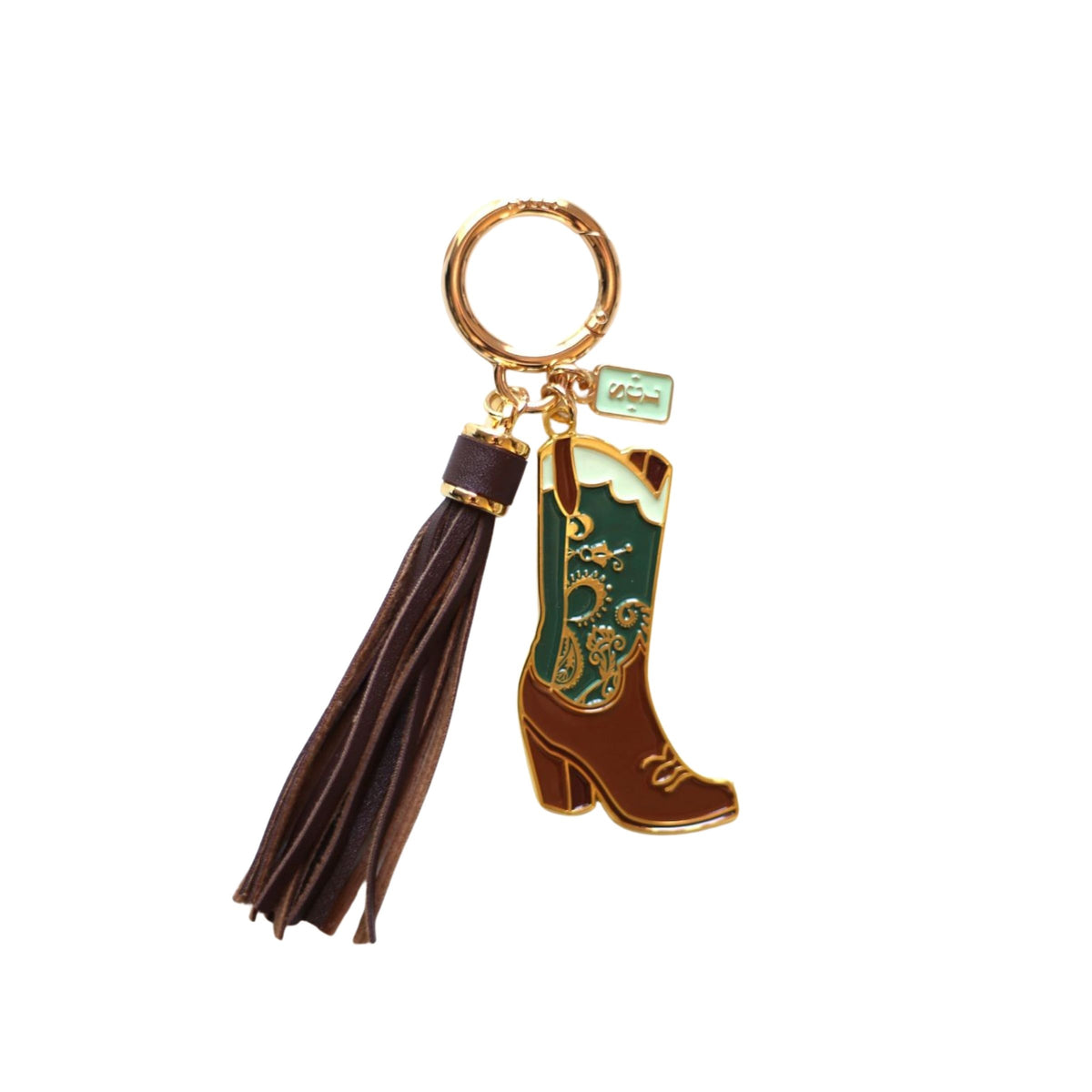 Emerald Paisley Cowgirl Boots Keychain or Bag Charm