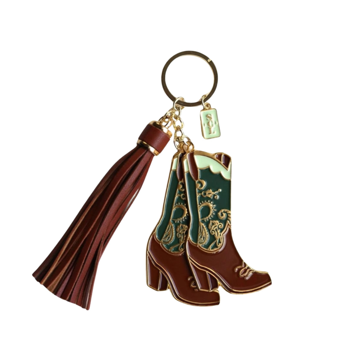 Emerald Paisley Cowgirl Boots Keychain or Bag Charm