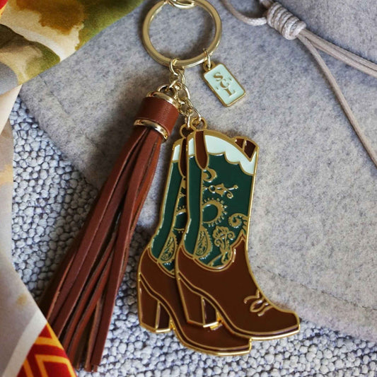 Emerald Paisley Cowgirl Boots Keychain or Bag Charm