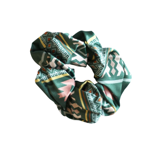 Evergreen Aztec Silk Scrunchie