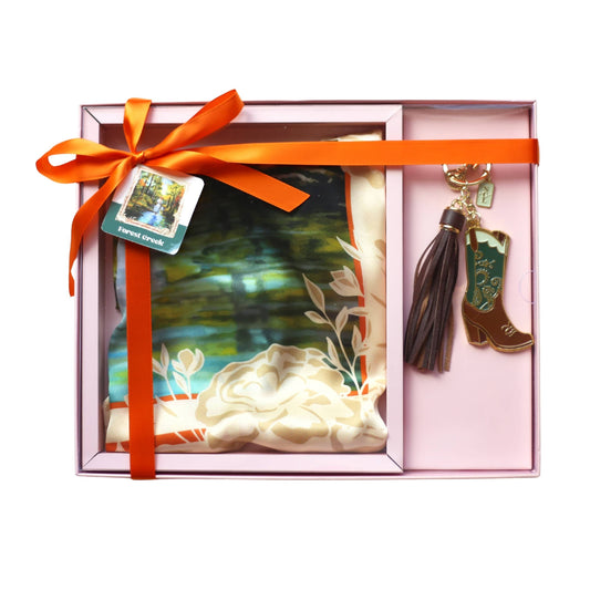 Forest Creek Silk Scarf Gift Set with Keychain