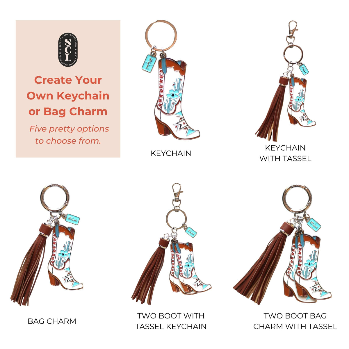 Americana Cowgirl Boots Keychain or Bag Charm