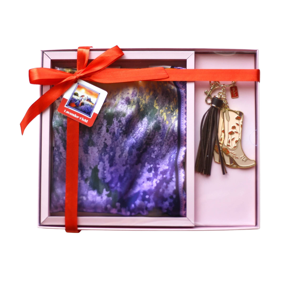 Lavender Field Silk Scarf Gift Set with Keychain