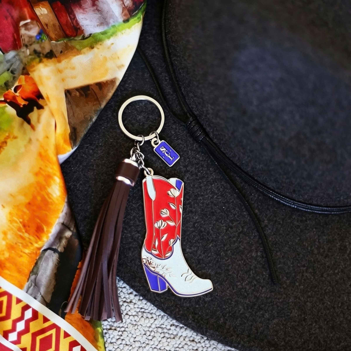 Patriotic Cowgirl Boots Keychain or Bag Charm