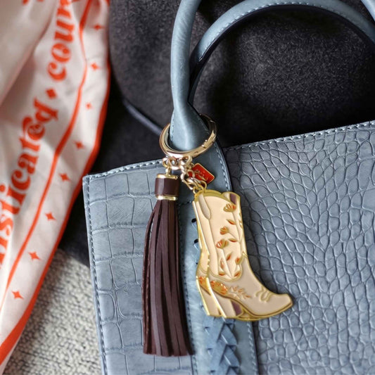 Pink Floral Cowgirl Boots Keychain or Bag Charm