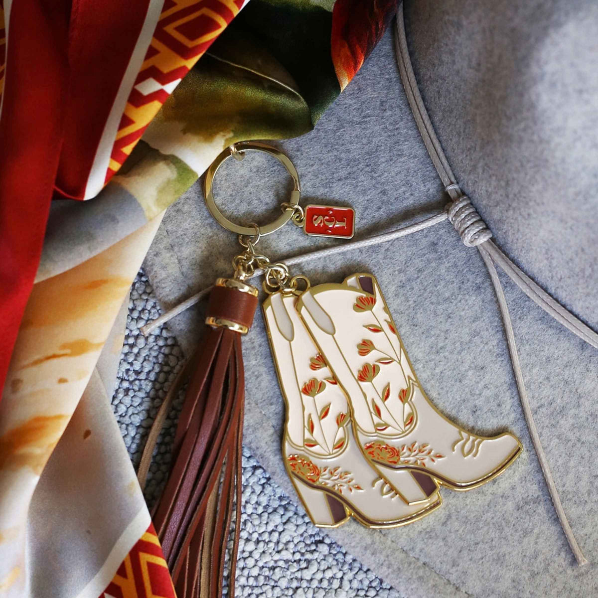 Pink Floral Cowgirl Boots Keychain or Bag Charm