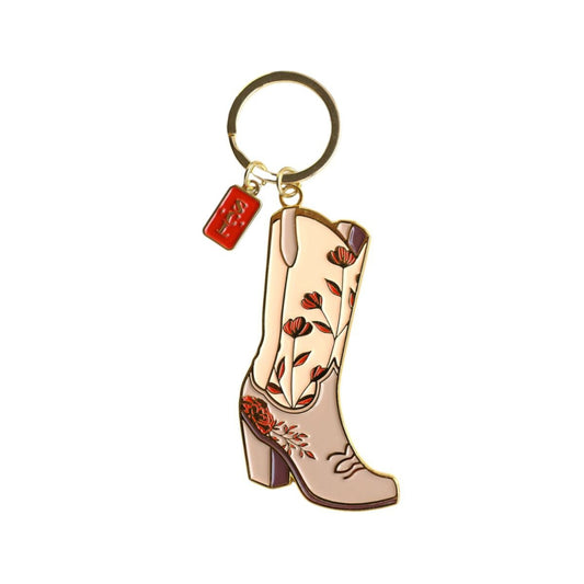 Pink Floral Cowgirl Boots Keychain or Bag Charm