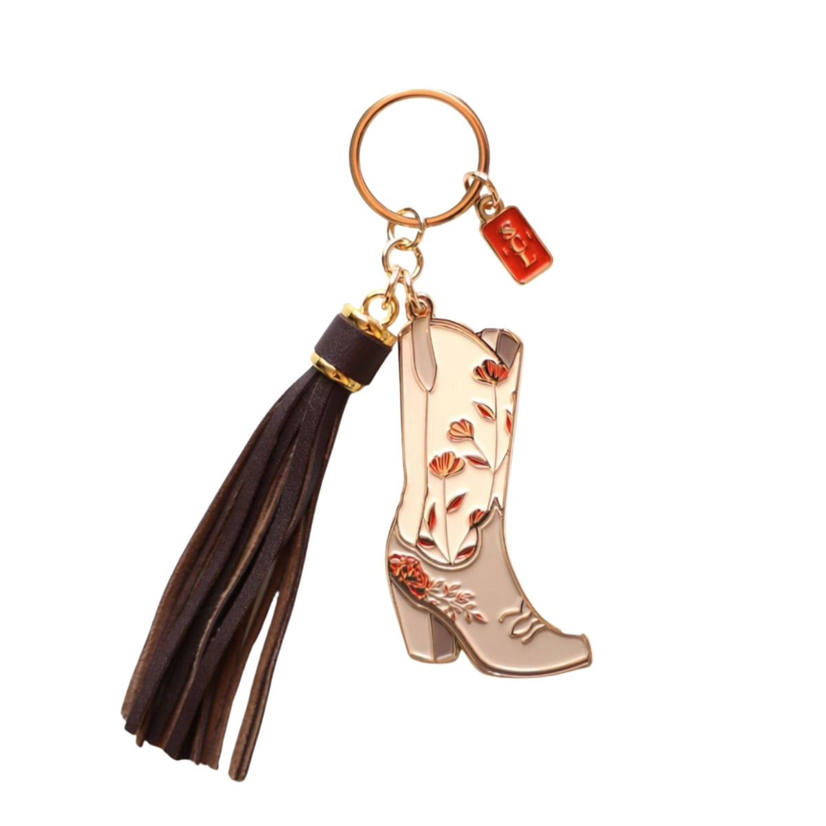 Pink Floral Cowgirl Boots Keychain or Bag Charm
