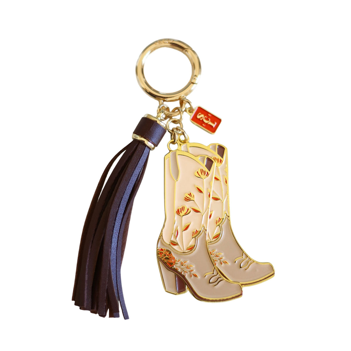 Pink Floral Cowgirl Boots Keychain or Bag Charm