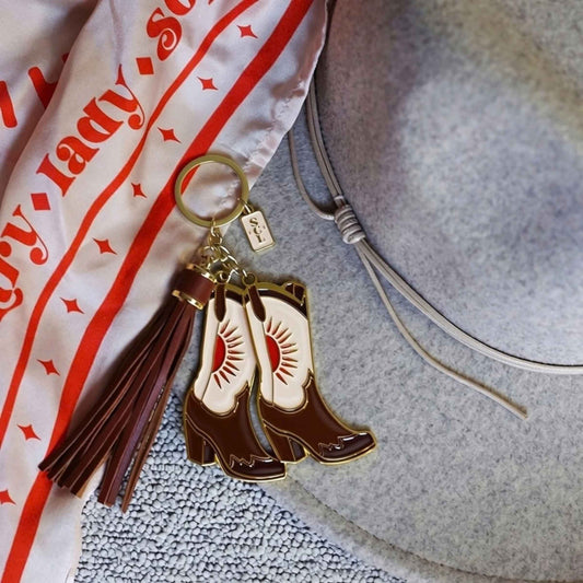 Pink Sunburst Cowgirl Boots Keychain or Bag Charm