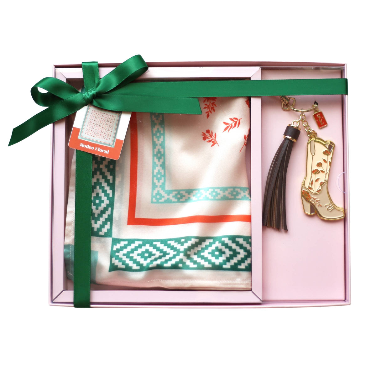 Rodeo Floral Silk Scarf Gift Set with Keychain