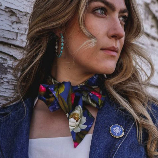 Romantic Blue Floral Twilly Scarf