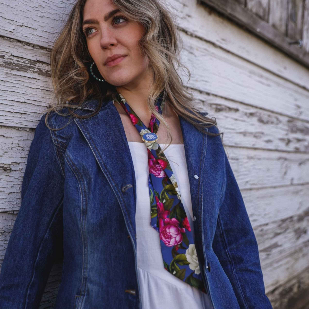 Romantic Blue Floral Twilly Scarf