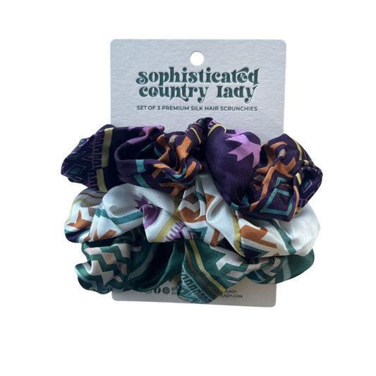 Silk Scrunchies 3 Pack – Southwestern Aztec Print