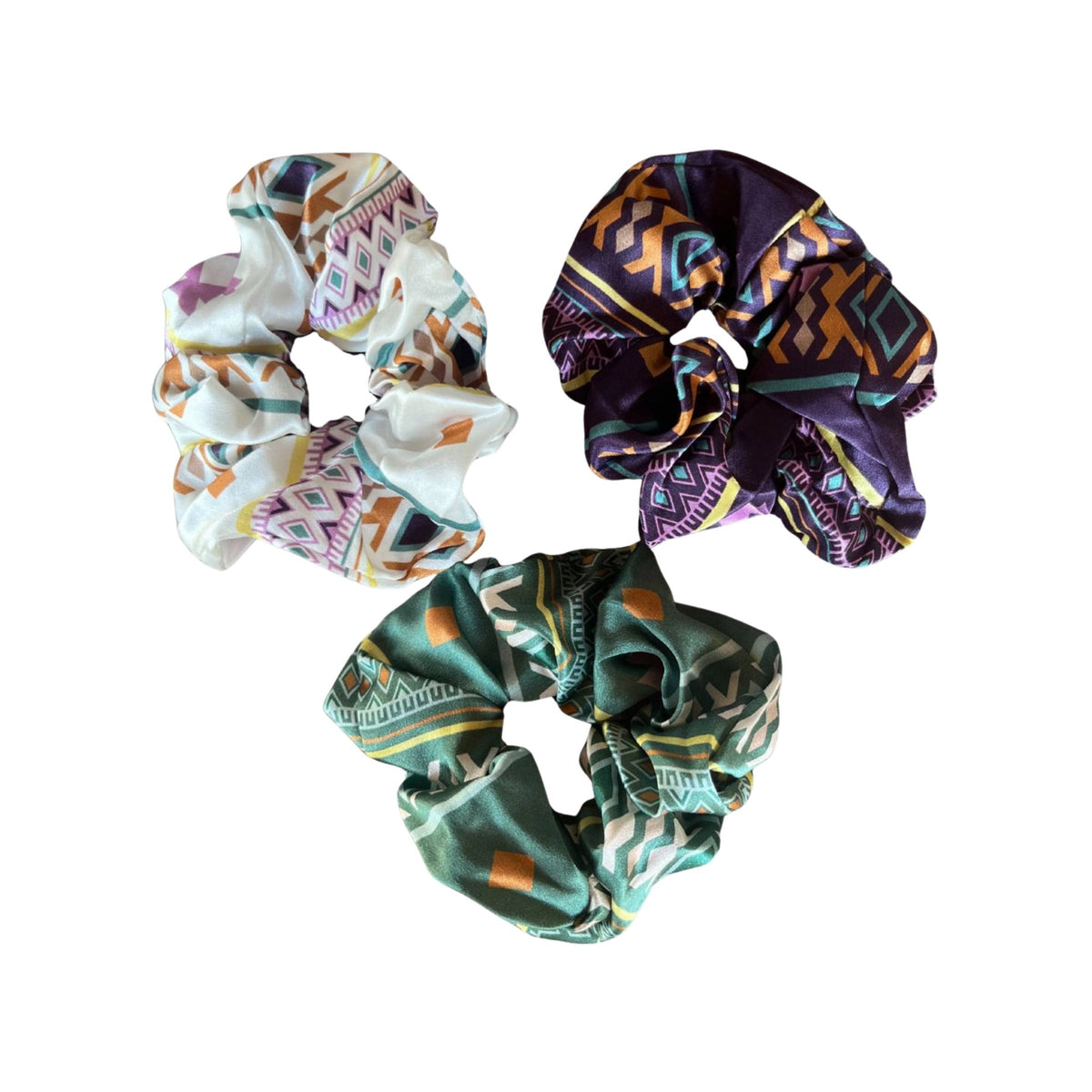 Silk Scrunchies 3 Pack – Southwestern Aztec Print