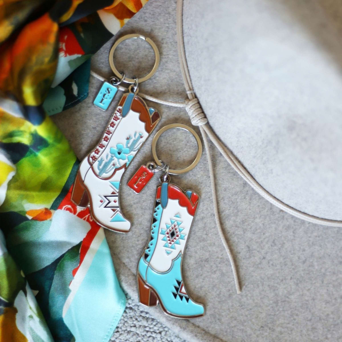 Southwest Aztec Cowgirl Boots Keychain or Bag Charm