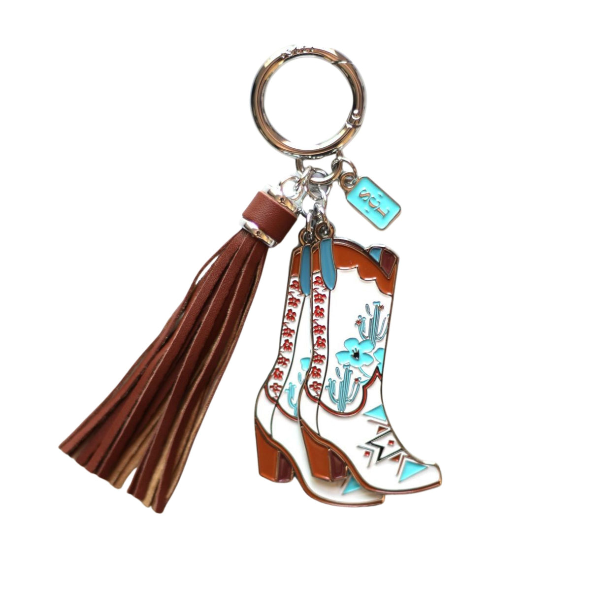 Southwest Aztec Floral Cowgirl Boots Keychain or Bag Charm