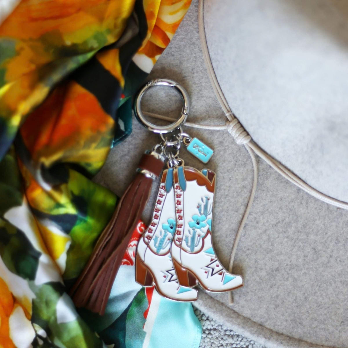 Southwest Aztec Floral Cowgirl Boots Keychain or Bag Charm