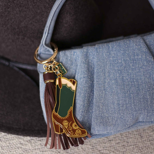 Studded Paisley Cowgirl Boots Keychain or Bag Charm