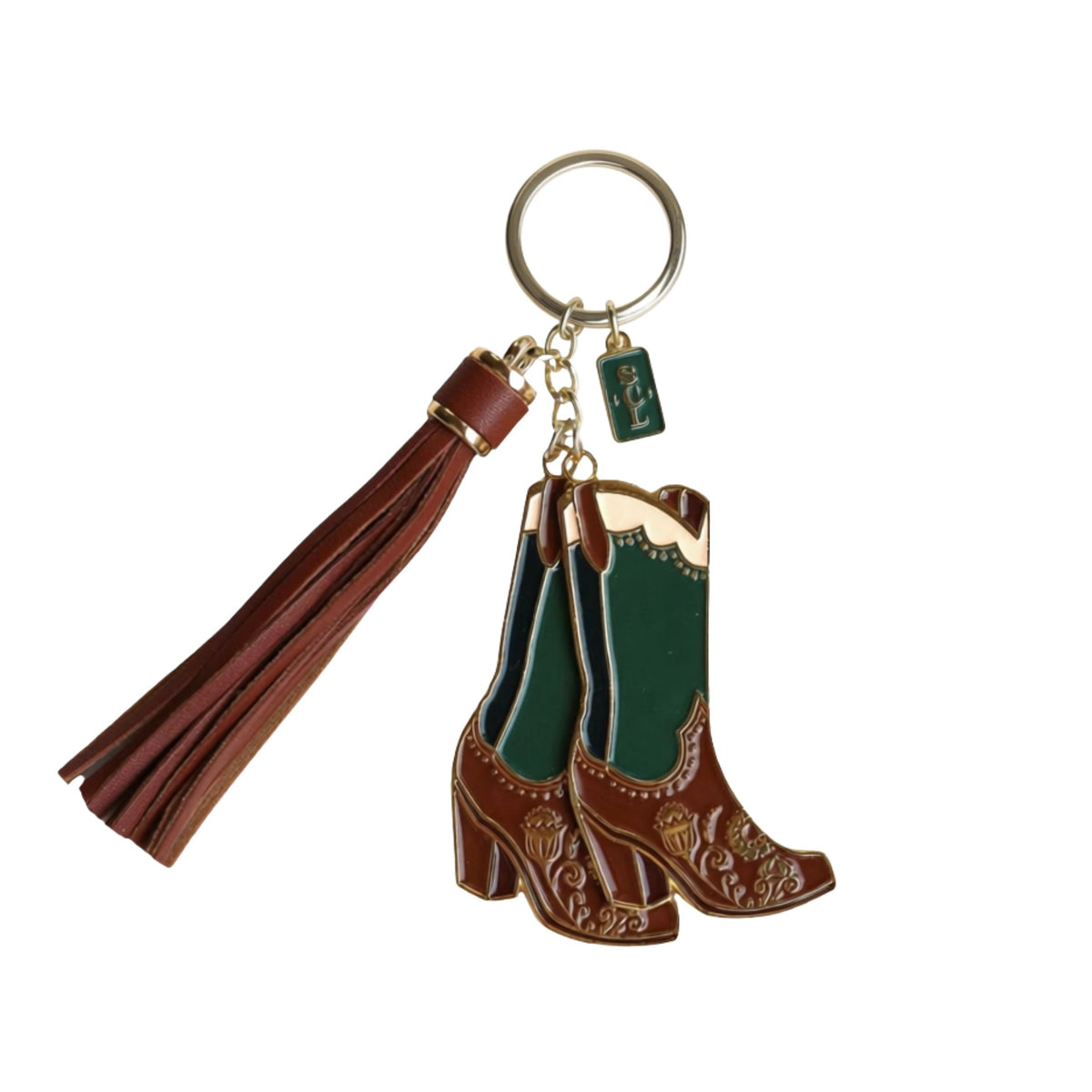 Studded Paisley Cowgirl Boots Keychain or Bag Charm