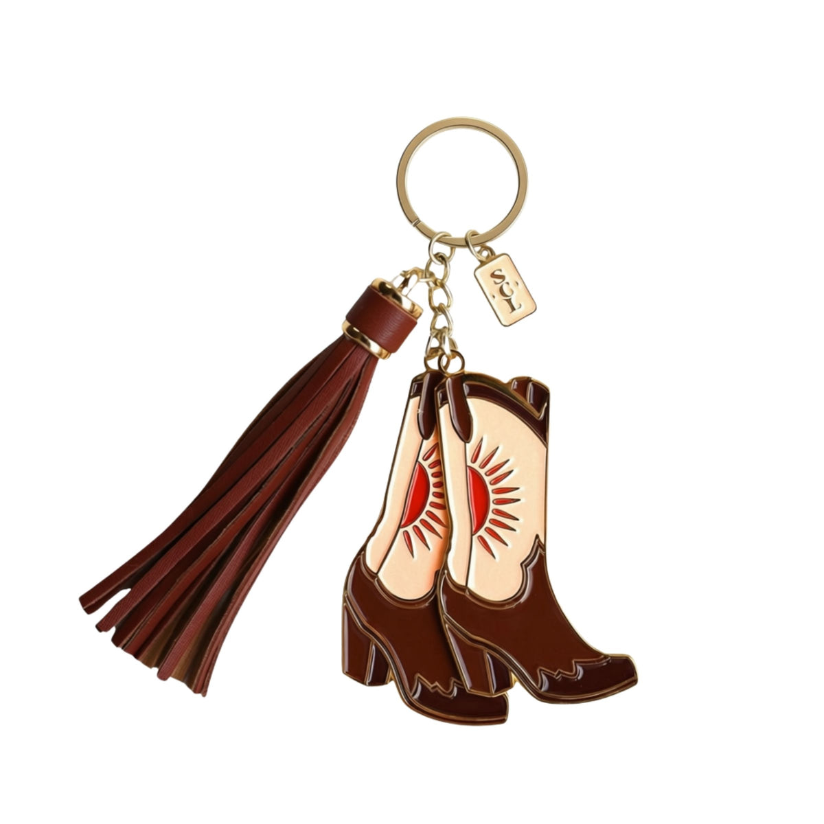 Pink Sunburst Cowgirl Boots Keychain or Bag Charm