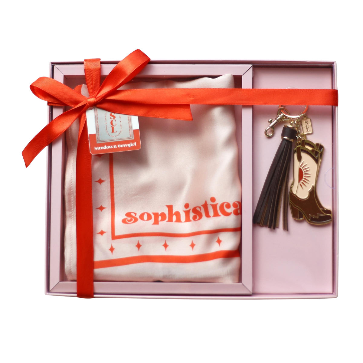 Sundown Cowgirl Silk Scarf Gift Set with Keychain