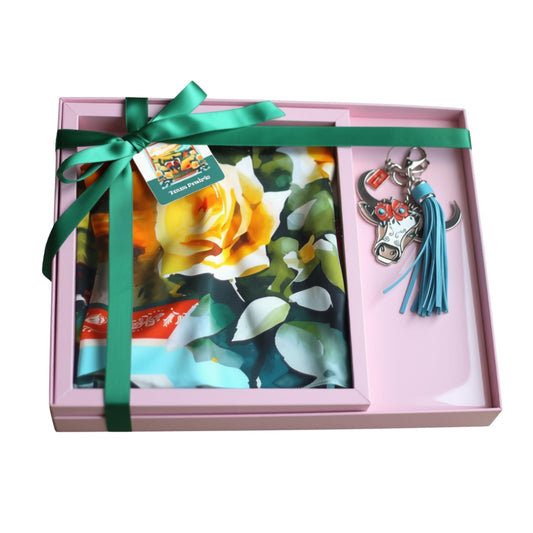 Texas Prairie Silk Scarf Gift Set with Keychain